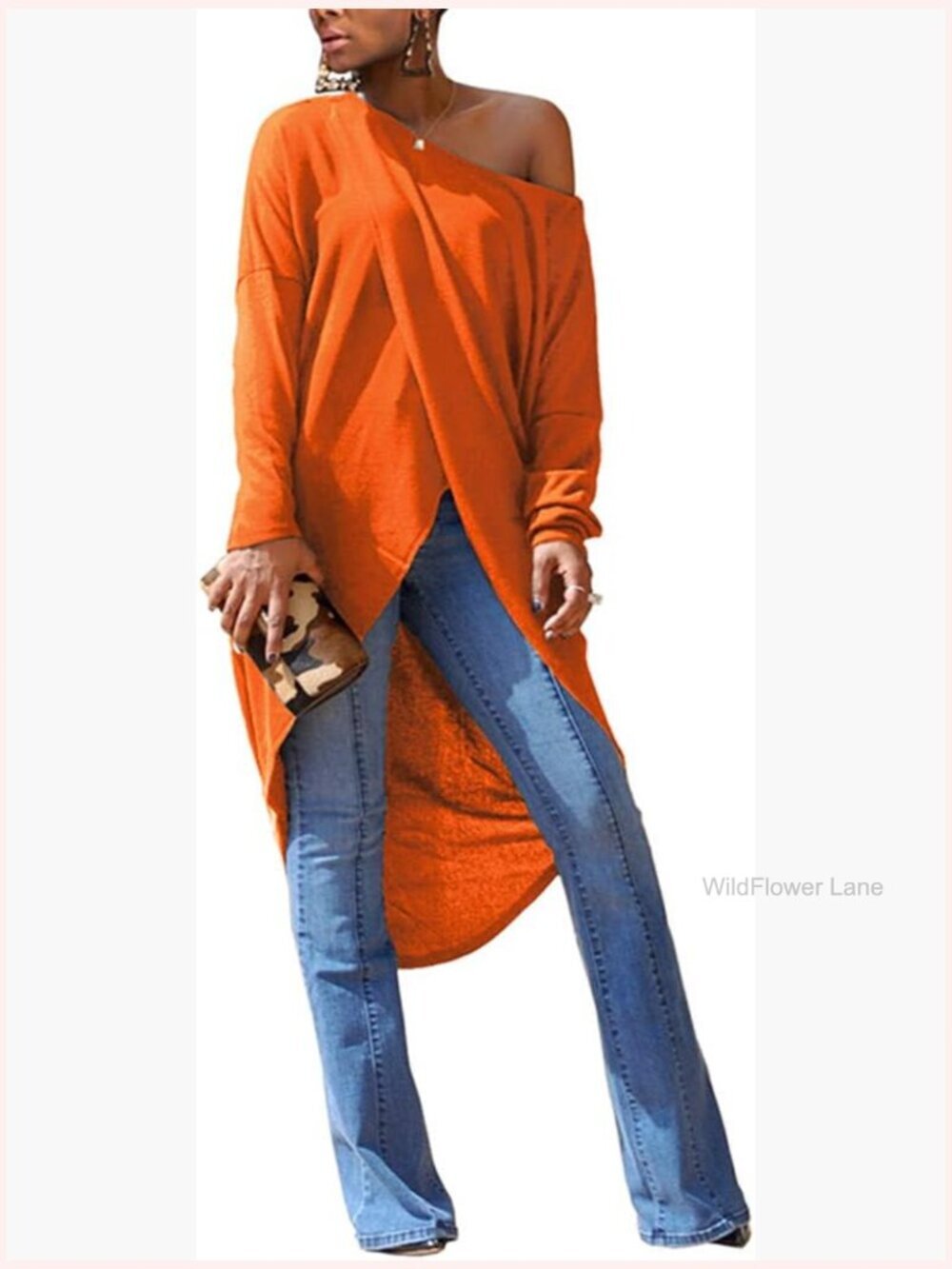 High Low Tunic Long Sleeve Split Blouse Loose Casual Cover Up